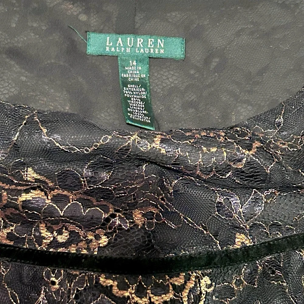 LAUREN RALPH LAUREN Skirt Womens 14 Black Gold Lace Tier MIDI Cocktail - Picture 6 of 14